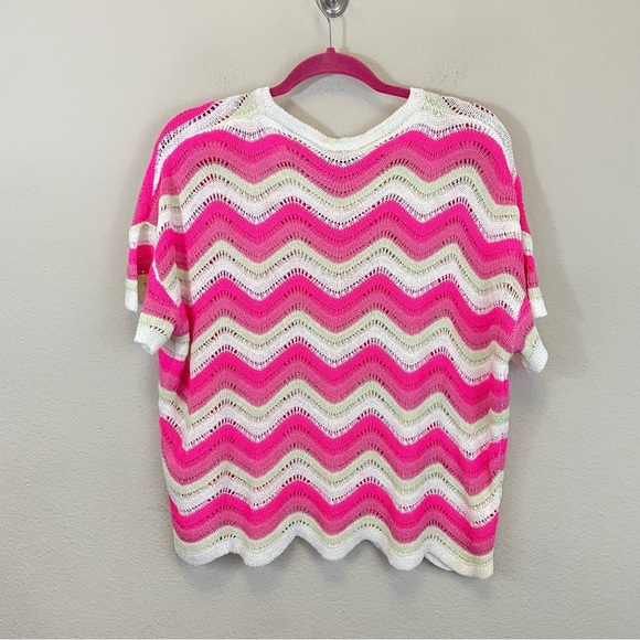 BiBi Pink Pointelle Slouchy Beachy Short Sleeve Knit Top Size Small‎ - Picture 5 of 7